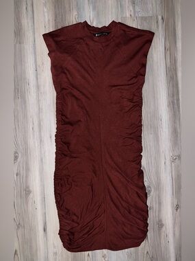 Athleta Dress Small Navy Burgundy Ruched Bodycon Stretch Apres XXS Sleeveless